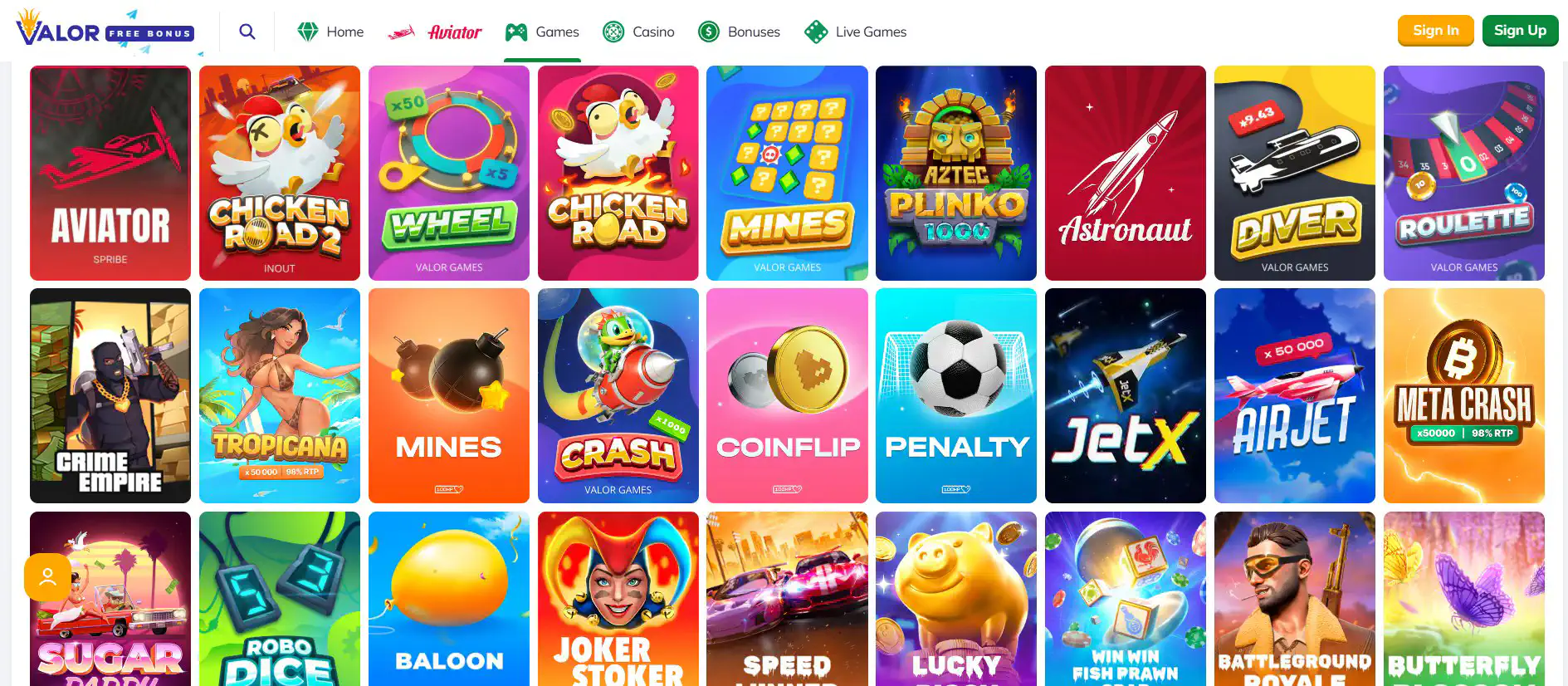 Valor bet top rated games in India